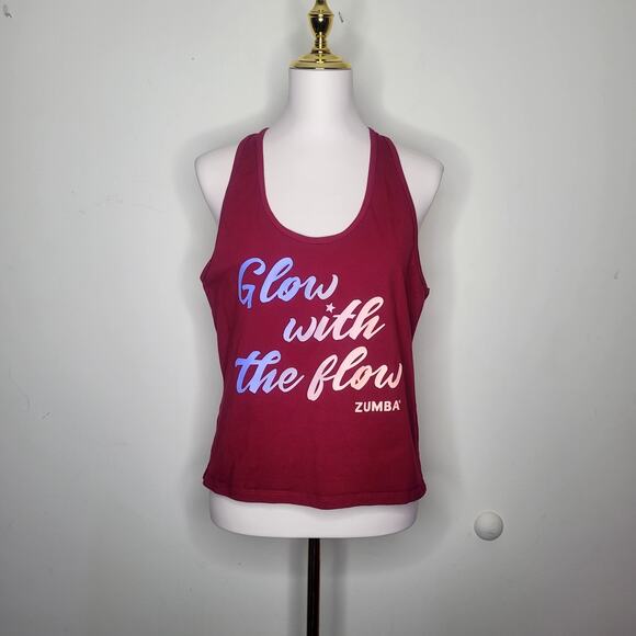 Zumba Sz XL Burgundy Glow With The Flow Racerback Tank Top Fitness Gym Lounge - Picture 2 of 8